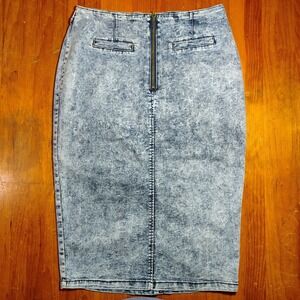 HOT SWAG‎ Acid Wash Denim Pencil Skirt Mid Rise Back Zip Y2K M 80s house party